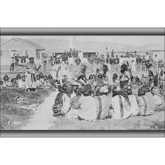 24"x36" Gallery Poster, Shoshone or Shoshoni native american Indians dancing 1892