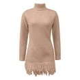 thumbnail image 5 of Duoif Sweater Dresses for Women, Womens Long Sleeve Sweater Dress Casual Turtleneck Ribbed Knit Pullover Tassel 2025 Fall Short Dresses Womens Dresses Khaki M, 5 of 5