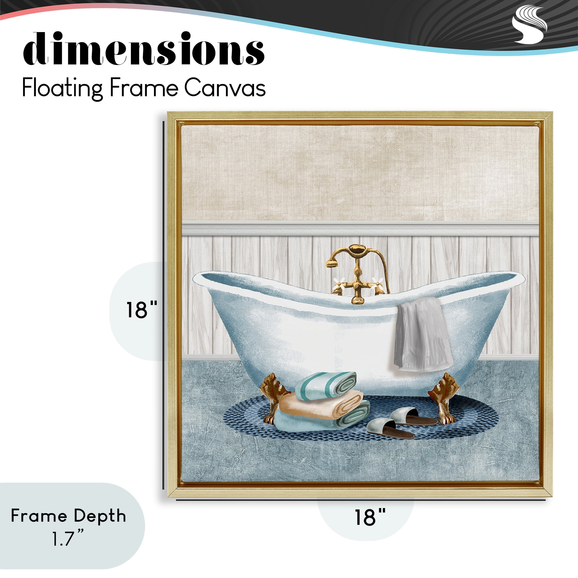 Stupell Industries Cozy Spa Bathtub & Slippers Gold Framed Floater Canvas Wall Art, design by Conrad Knutsen