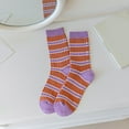 thumbnail image 2 of Prolriy Crew Socks for Women Casual Cute Striped Knitted Color Contrast Socks Womens Socks Purple, 2 of 3