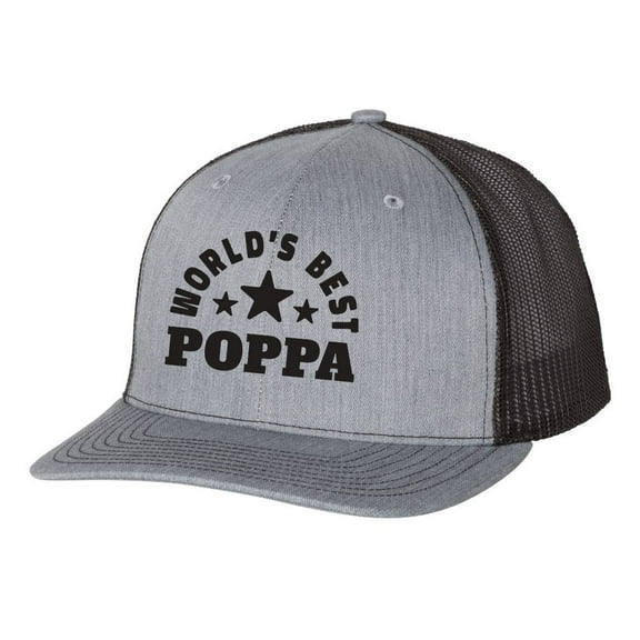 Men's Father's Day World's Best Poppa Embroidered Mesh Back Trucker Hat, Heather Grey/Black