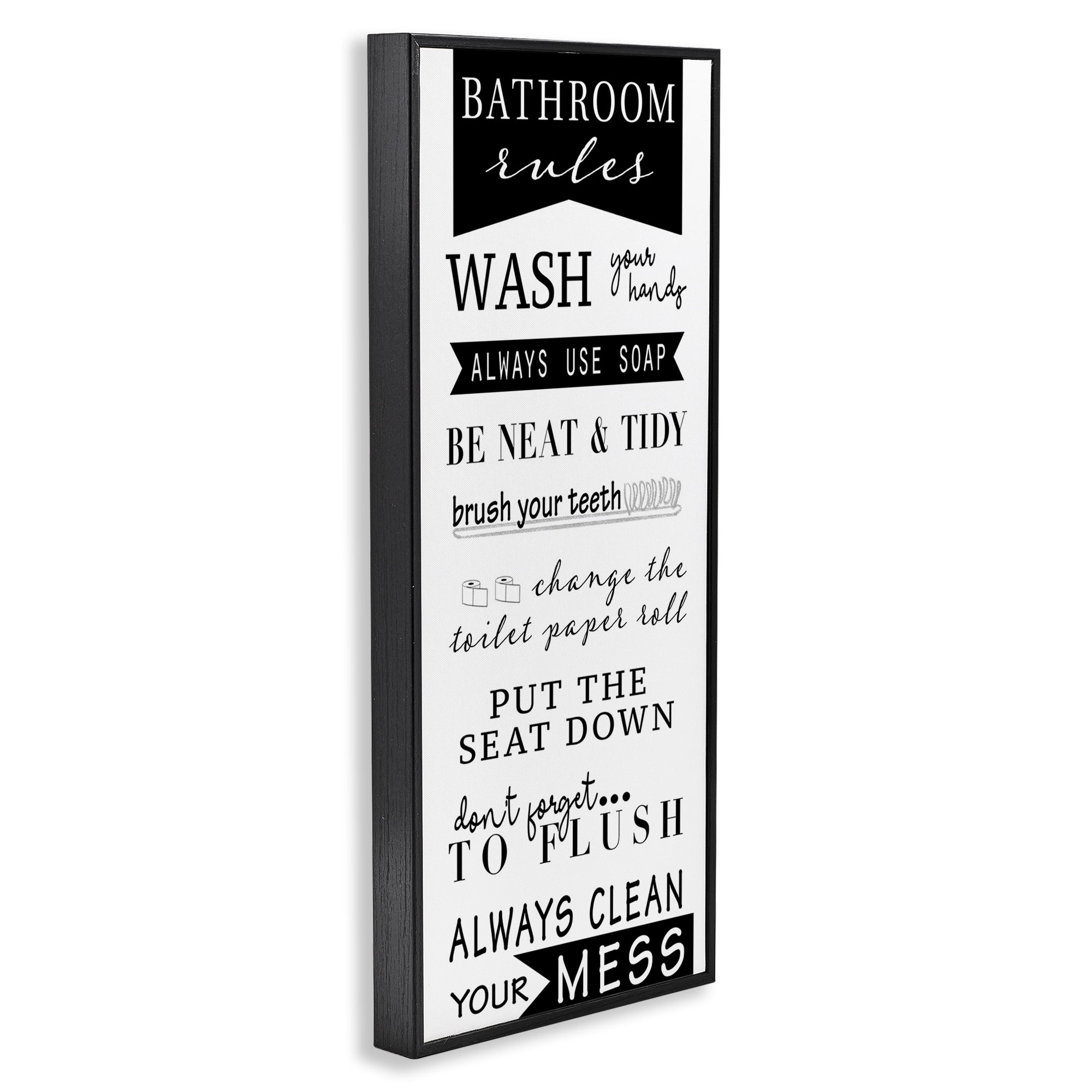 Stupell Industries Black Bathroom Rules Typography Painting Black Framed Art Print Wall Art, 13 x 30