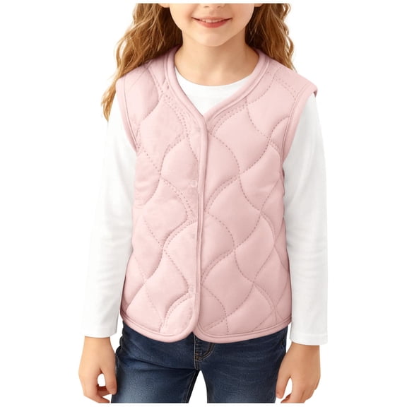 Lmnyox Vests for Kids Casual Classic Plain Warm V Neck Sleeveless Jackets Winter Button Down Coats