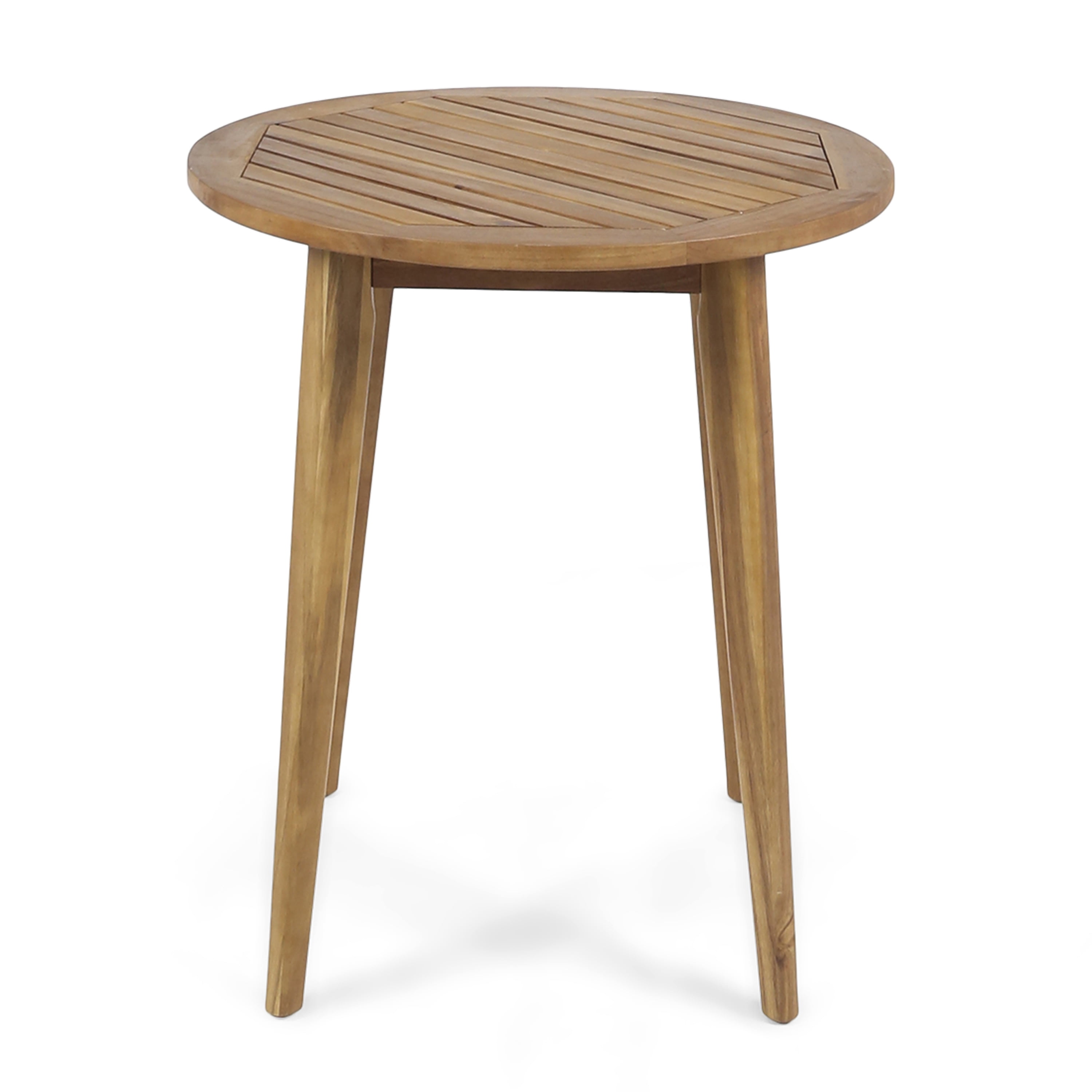 Euroco Modern Round Outdoor Bistro Table, Solid Acacia Wood with Water-Resistant Finish, Patio Dining Table for 2, Natural Brown