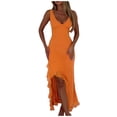 thumbnail image 5 of Aobny Night Out Dresses for Women Tummy Control Orange Party Sundress Midi Ruffle Womens Summer Dresses Casual, 5 of 7