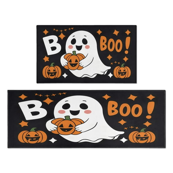 Set Of 2 Halloween Kitchen Rugs Spooky Trick or Treat Kitchen Floor Mat Non Skid Rugs for Kitchen Floorfor Outdoor Bedroom (47x17 30x17 Inches)