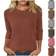 thumbnail image 2 of 3/4 Sleeve Ribbed Knit Tops for Women Pullover Casual Sweaters Blouse Basic Solid Loose Crewneck T-Shirts, 2 of 6