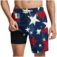 thumbnail image 3 of cllios American Flag Swim Trunks Men 4th of July Drawstring Board Shorts 2 in 1 Quick Dry Swimming Shorts Patriotic Red White and Blue Printed Bathing Suits with Compression Liner, 3 of 7
