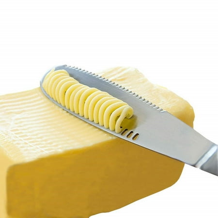

3 In1 Multi-function Butter Knife Stainless Steel Butter Curler & Spreader & Slicer with Serrated Edge Shredding Slots for Cutting Vegetables Fruit Cheese