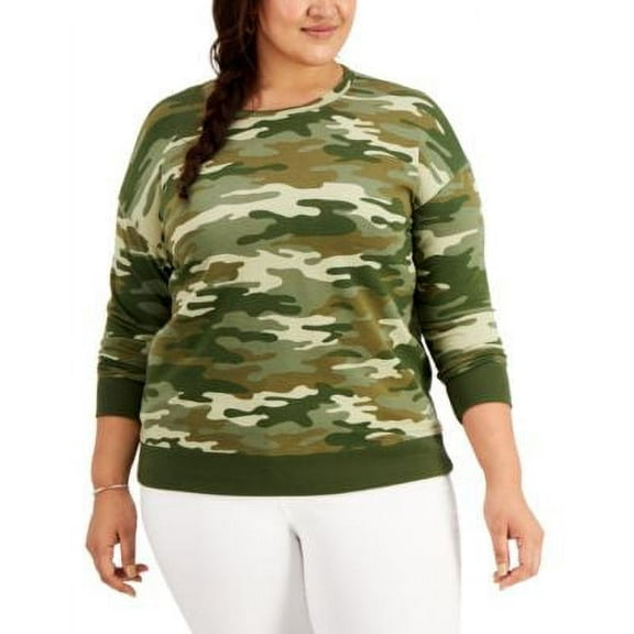 MSRP $57 Style & Co Plus Size Camo-Print French Terry Sweatshirt Green Size 2X