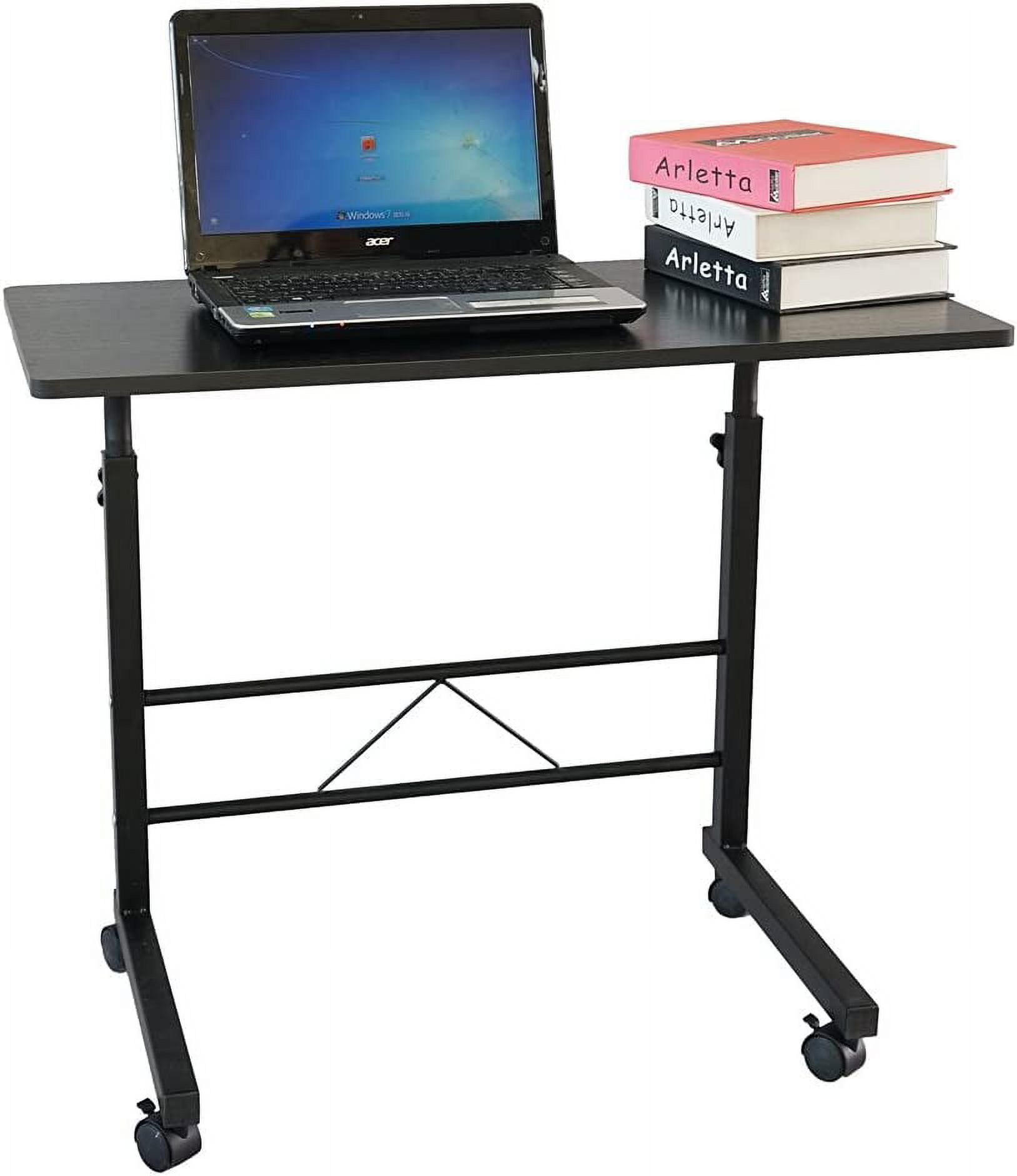 FCH Computer Workstation, Standing Desk Adjustable Height, Small Computer Desk w/Rolling, Sit Stand Laptop Desk TV Tray Computer Workstation for Bed Sofa Hospital Reading Eating, 23.6", Black