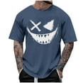 thumbnail image 2 of Blusas y camisas de manga corta con cuello redondo para hombre, blusas casuales de verano a la moda con cuello redondo y estampado para hombre., 2 of 4