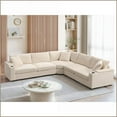 thumbnail image 2 of 106\" Convertible L-Shaped Sectional Sofa - Oversized Corduroy Couch with Armrest Storage, USB & Cup Holders for Living Room | Beige | Corduroy | Square Arms, 2 of 20