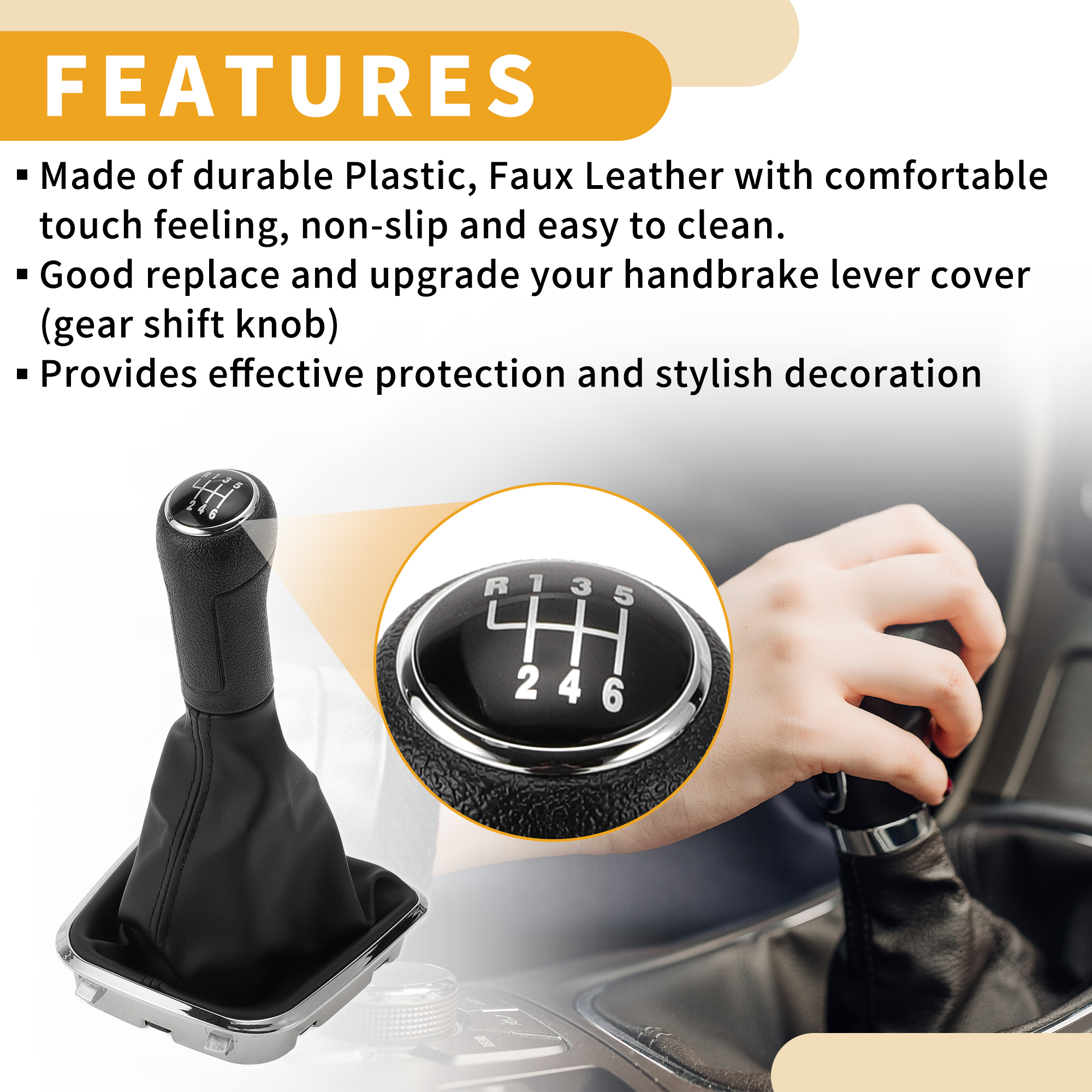 Unique Bargains 6 Speed Manual Gear Shifter Knob with Cover - Car Shift Lever Knob with Cover - for Volkswagen Polo 2014-2017 Plastic Faux Leather Black - 1 Pc
