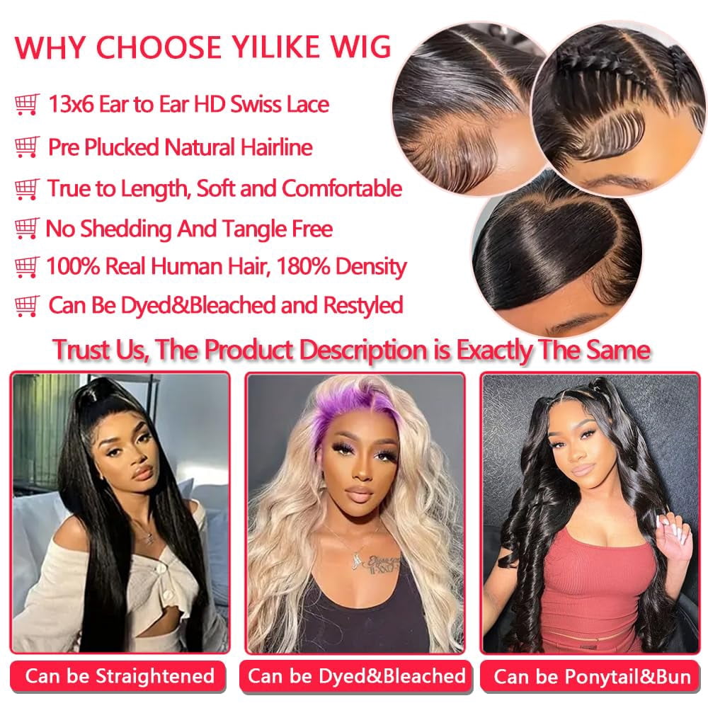Body Wave Lace Front Wigs Human Hair 180% Density 13x6 HD  display picture 3