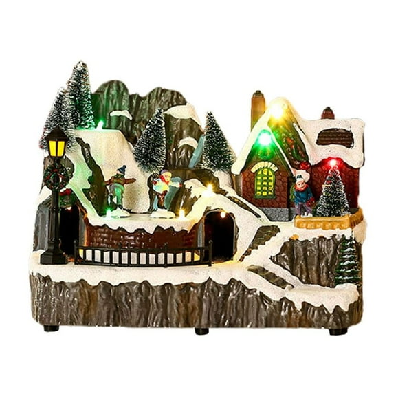 ZPAQI Christmas Village House Figurine Rotatable Music Ornament Party Decoration
