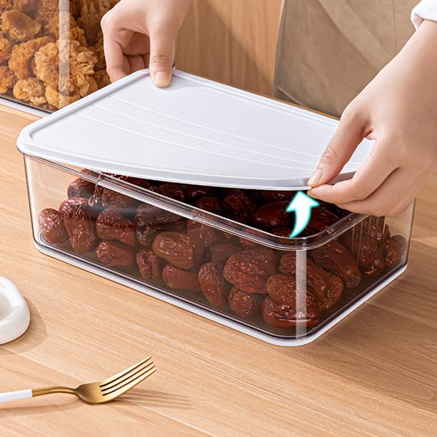 Caja de almacenamiento de alimentos transparente de plástico para el hogar, caja de almacenamiento de granos de cocina con tapa, caja de almacenamiento espesada para bocadillos secos y Akmoler