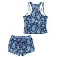 thumbnail image 2 of Xoenoiee Blue Paisley Flower Print Girls Tankini Swimsuit with Shorts Tummy Control Two Piece Bathing Suit 2026 Swimwear Skin-friendly Tank Top with Sporty Shorts, Size 14-15 Years, 2 of 7