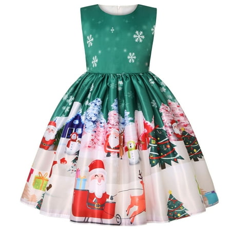 

YWDJ Christmas Party Dress for Girls Cosplay Long Skirt Santa Claus Princess Bowknot Dress Skirt Dress Green 5-6 Years