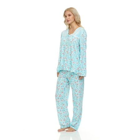 

Lati Fashion Women Pajamas Set Pants and Top Long Sleeve 2-Piece Female Pajamas Set Green L