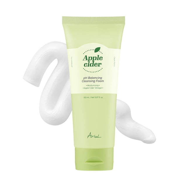 Espuma limpiadora equilibrante del pH de sidra de manzana Ariul - Cuidado eficaz de la exfoliación y los poros Lavado facial calmante y revitalizante de pH bajo con extracto de manzana Cuidado de la p