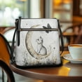 thumbnail image 3 of LedBack Cat with Moon Print Women Leather Crossbody Bags Hobo Bag Sling Shoulder Handbag with Adjustable Strap, Portable Messenger Bag Satchel Purse Medium Size for Travel Shopping, White, 3 of 7
