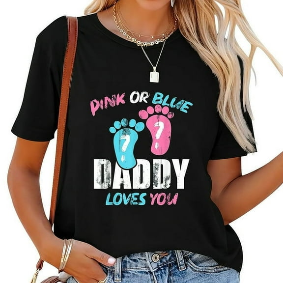 Pink Or Blue Daddy Loves You Gender Reveal T-Shirt