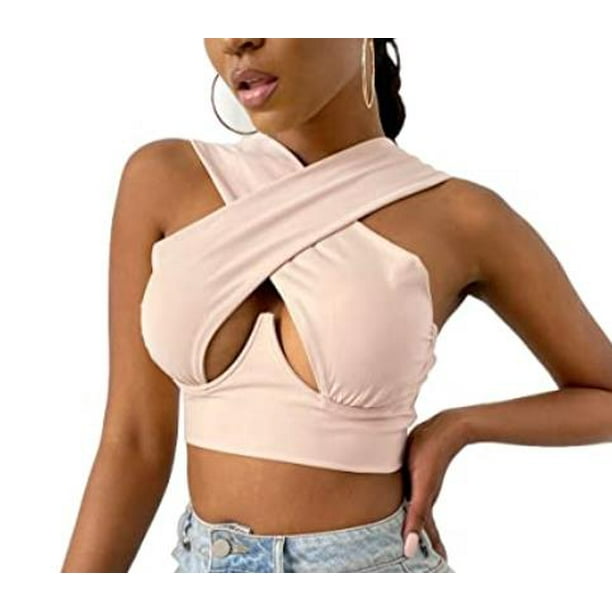 Calsunbaby Women's Criss Cross Cut Out Crop Tops Bandage Wrap Bustier Backless Tie Cami Tank Tops Light Pink M - Walmart.com