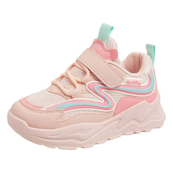 HUANBAI Girls Sports Shoes Fashionable New Pattern Mesh Breathable Four Seasons Comfortable Hook Loop Casual Shoes 10.5