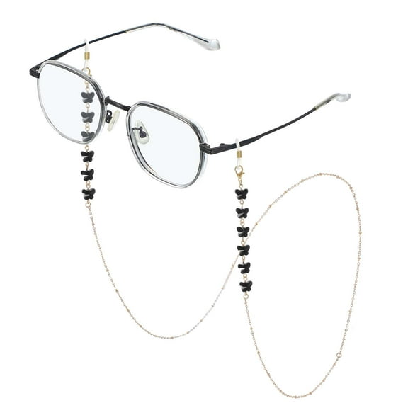 Uxcell Glasses Chain for Women, Eyeglasses Chain with Lanyard Crystal Glasses Sunglasses Holder Eye Anti-lost Eye Glass Holders Around Neck, Black Butterfly