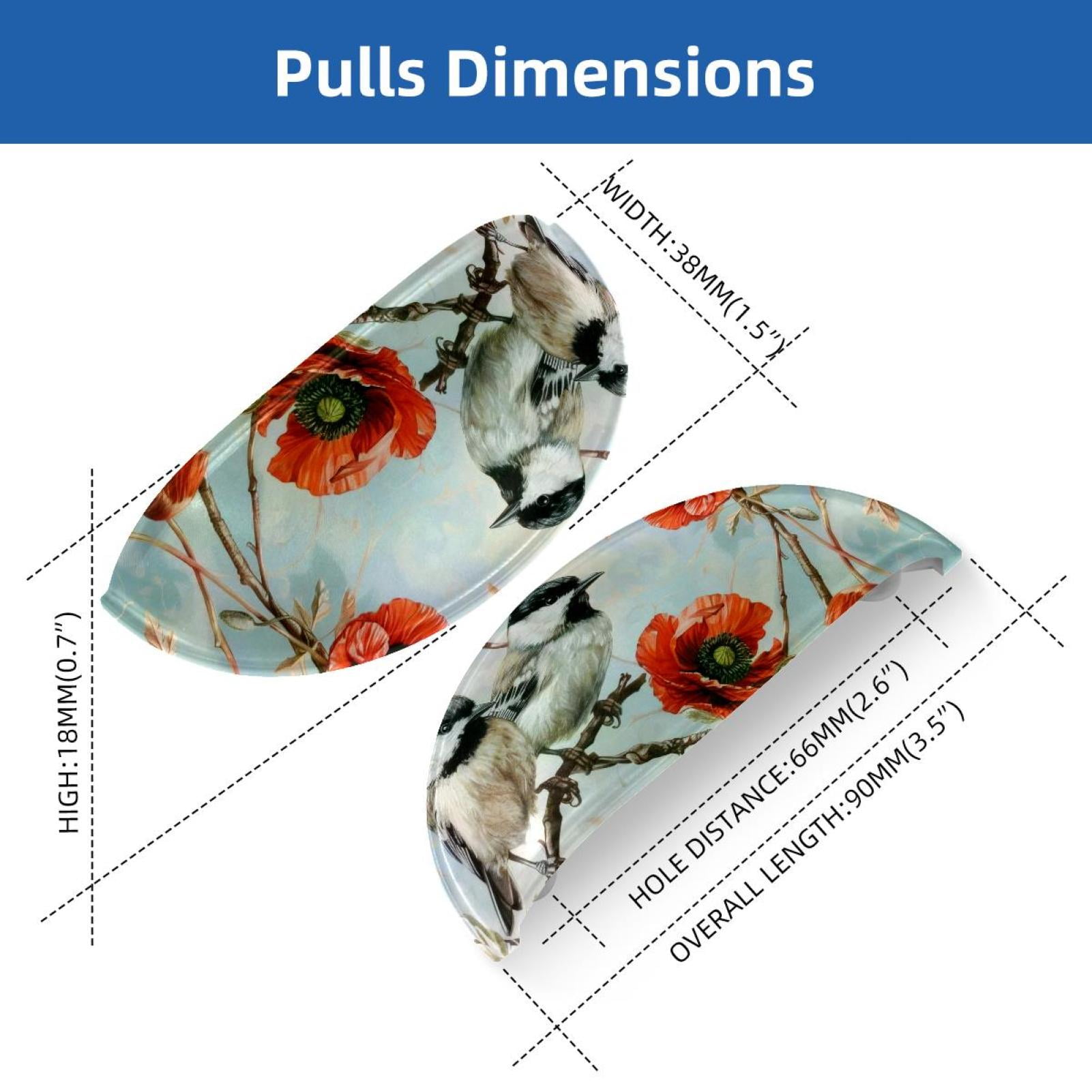PhooArto 6 Pcs Cup Drawer Pulls, Birds Poppy Flowers Shell Shape Handles Cabinet Knobs for Dresser Cupboard Closet Wardrobe with Screws