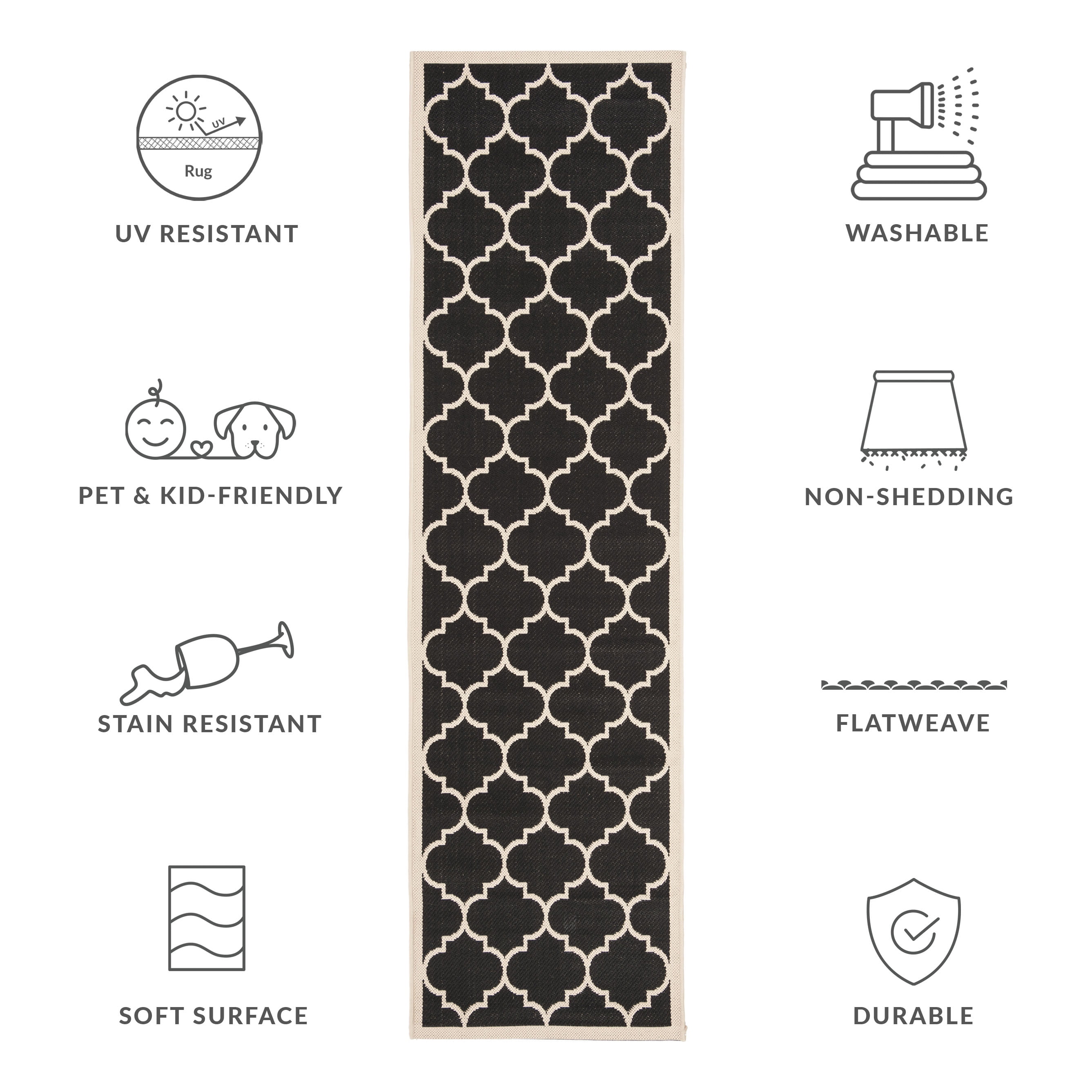 Safavieh Courtyard Alyssa Geometric Indoor/Outdoor Runner Rug, Black/Beige, 2'3" x 8'
