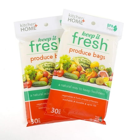 Produce Fresh Bags - Set of 60 Reusable Freshness Preserving Storage Food Savers for Fruits Veggies and Flowers BPA (Best Way To Keep Produce Fresh)