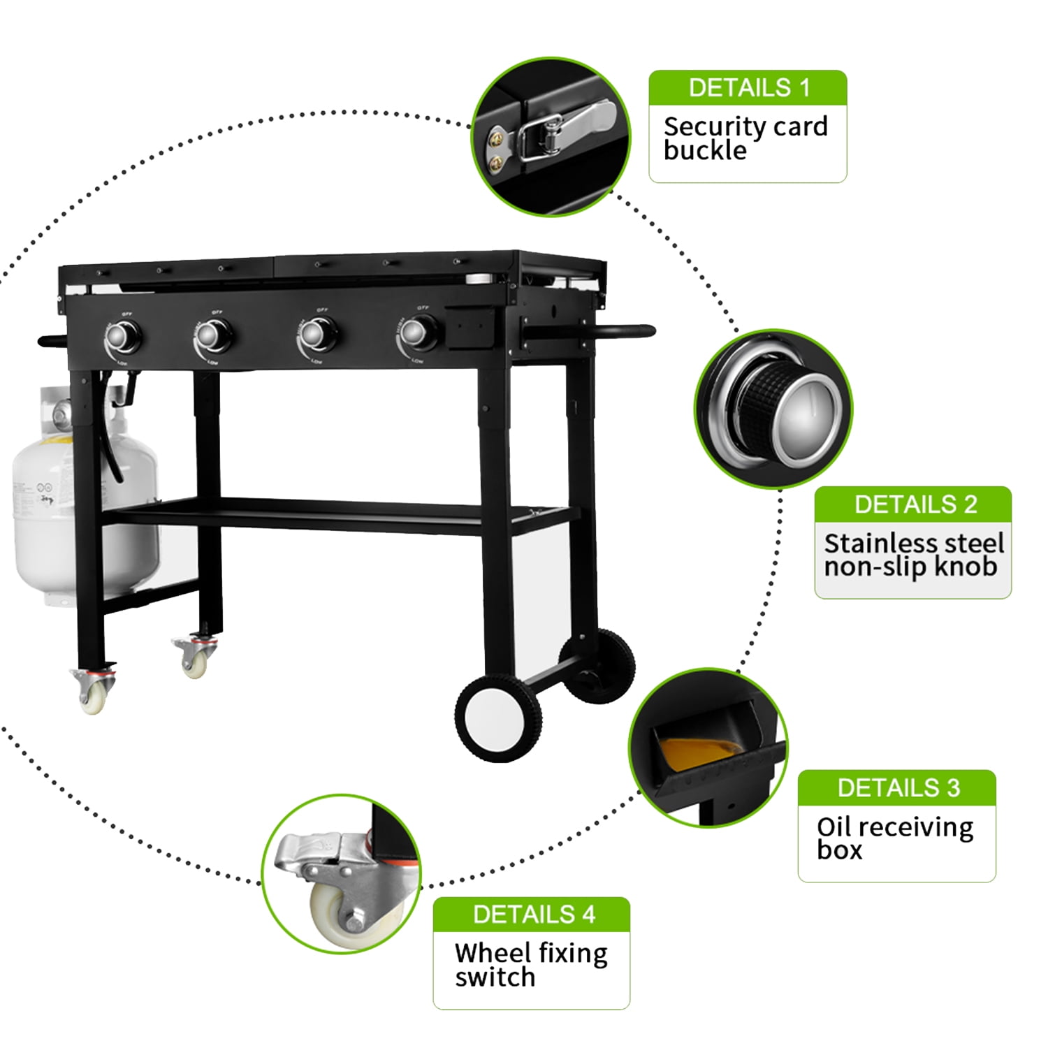 Biotree 60000BTU 4 Burner Foldable Outdoor Propane Gas Grill , Black