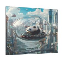 Lsque Panda In Futuristic City Print Wall Art – Decorative Picture for Living Room, Bedroom, and Office (Horizontal)