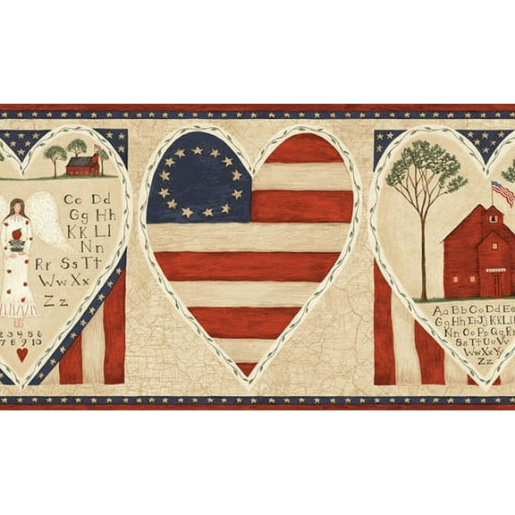 879689 Patriotic Schoolhouse Angel Wallpaper Border HAH15111b