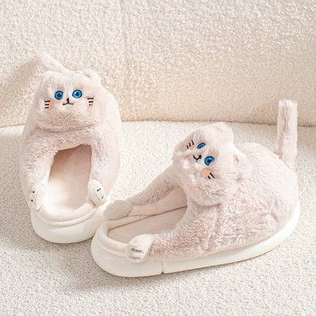 

Cathalem Slippers for Women Indoor Funny Cat Fuzzy Slippers For Women Bedroom Fluffy Slippers House Shoes Cool Slippers for Women Beige 7.5