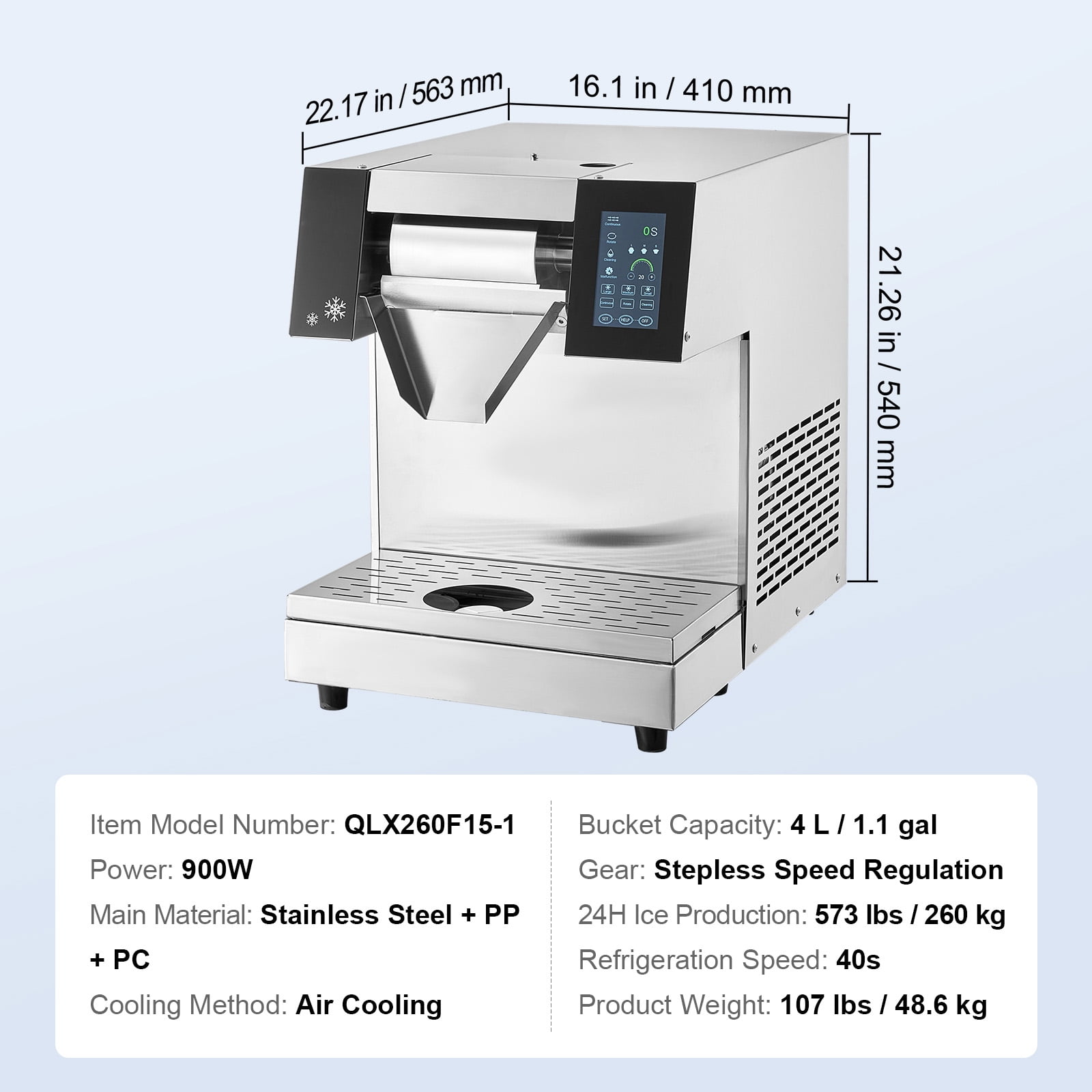 KFFKFF Industrial Snowflake Ice Producer, 573LBS/24H Snowflake Ice Creation Device, Metallic Ice Grinding Apparatus, Powered Frosty Cone Fabricator, Air Circulation Mechanism for Quick Heat Reduction