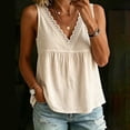 thumbnail image 3 of Womens Summer Tops Gsakboxl Women's Cotton‑Linen Lace‑Trim V‑Neck Sleeveless Tank Top Casual Loose‑Fit Peplum Summer Comfortable Blouse Beige L, 3 of 6