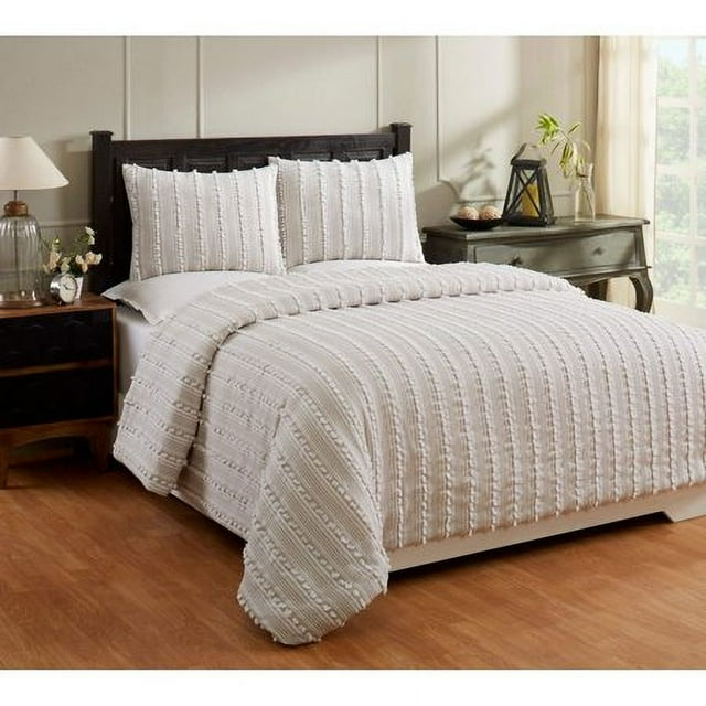 Better Trends Ful/Queen Comforter Set - Elegant Taupe Color With Stripe Design Soft Plush 3 Pieces Bedding Set 100% Cotton Comforter Machine Washable- Angelique Collection