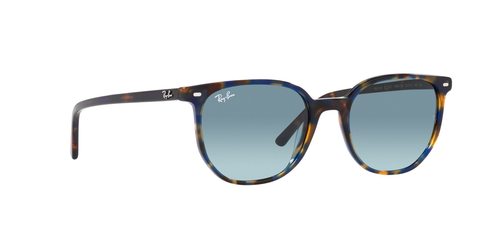 Ray-Ban Elliot Sunglasses, Minimalist Square Eyeglasses with Case, Yellow & Blue Havana/Blue Gradient, Size 52