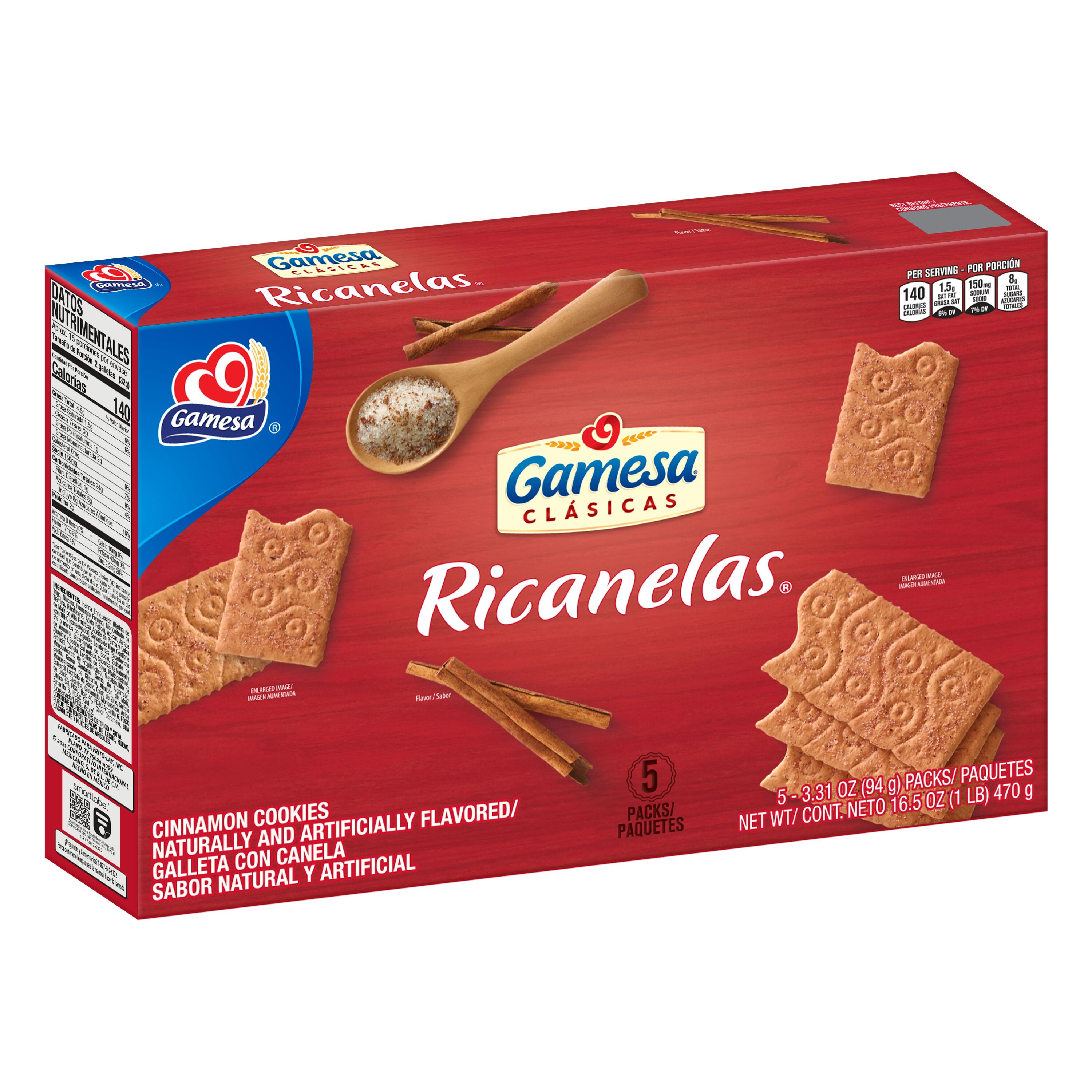 (3 pack) Gamesa, Ricanelas Cinnamon Cookies, 17.2 oz Box, 5 Individually Wrapped Sleeves
