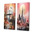 thumbnail image 3 of Designart "Vintage New York with Empire State Building" City New York Wall Art Set Of 2 - Traditional Pink Gallery Set For Office Decor, 3 of 6