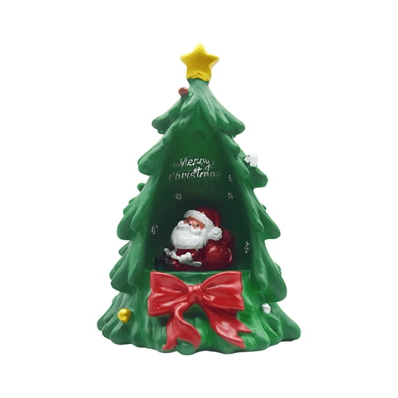 Christmas Tree Shaped Ornament with Santa Claus Figurine and Bow Festive Holiday Decorative Sculpture for Indoor Display