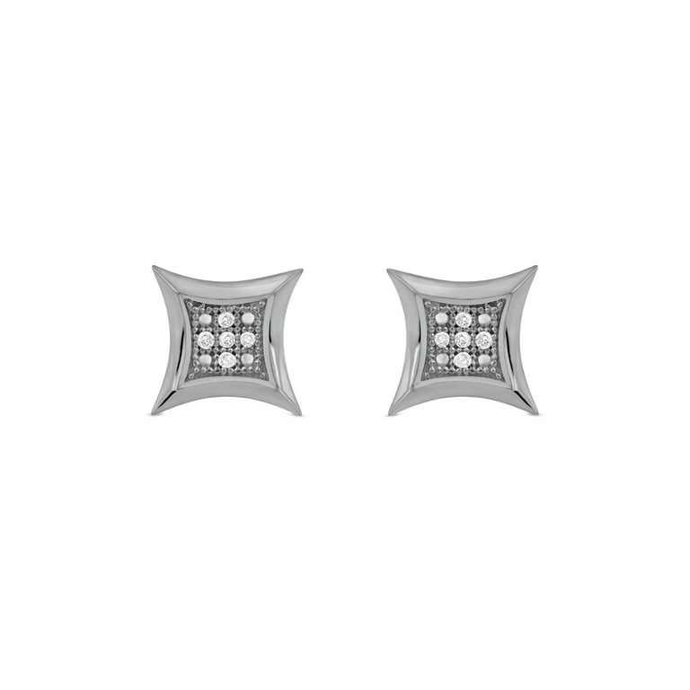 Imperial Sterling Silver Diamond Accent Concave Square Kite Stud