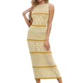 thumbnail image 2 of Women's Knit Maxi Dresses Crew Neck Vacation Beach Sundresses Floral Travel Summer Dress Yellow S, 2 of 7