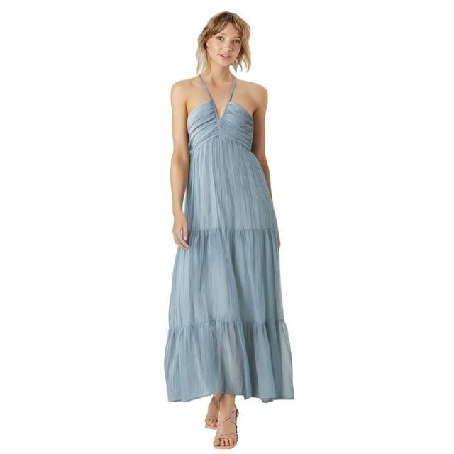 Women Solid Color Spaghetti Maxi Dress Petite Length Strap V Neck Long Ruched Midi Dress Splicing Chic off Shoulder Knee Length Dress for Women Sleeveless Casual Dress