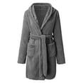 thumbnail image 3 of Cárdigan de felpa de manga larga, capucha con solapa, diseño de bolsillo, corbata en la cintura, abrigo elegante y cómodo para mujer, suéter de felpa gris S, 3 of 6