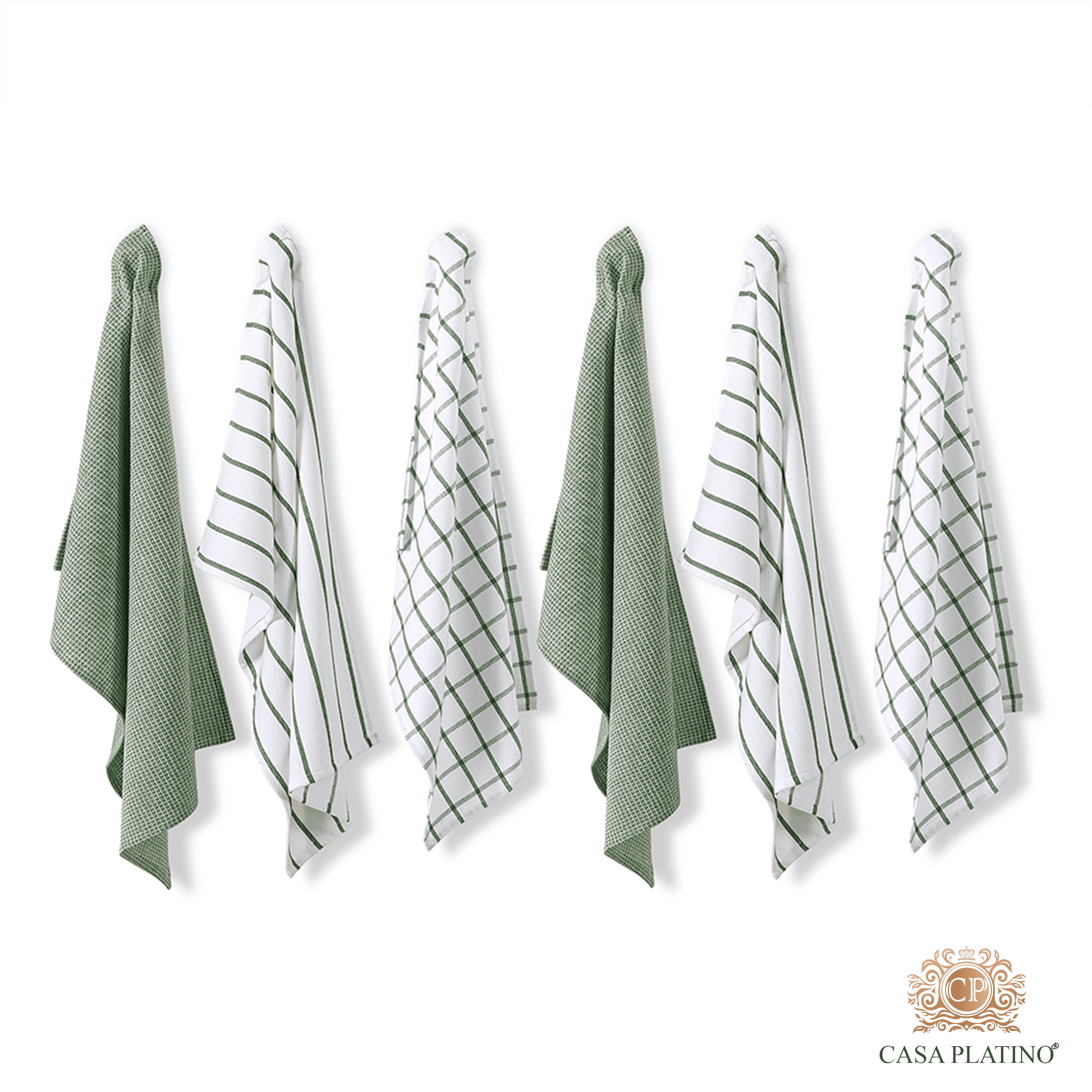 Kitchen Towels Set - Pack of 6 Cotton Dish Towels for Drying Dishes, 18''x 28'', Kitchen Hand Towels, Quick Drying Kitchen Towel Set - Olive