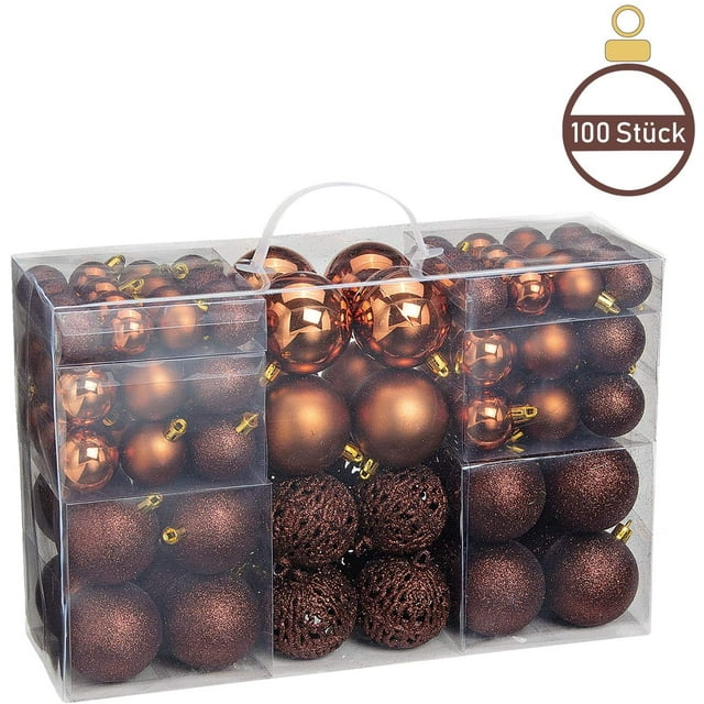 Christmas Tree Balls Set In 10 Christmas Colors - 100 Christmas Balls Copper Made Of Plastic -Bronze- Christmas Tree Decorations & Christmas Tree Decorations